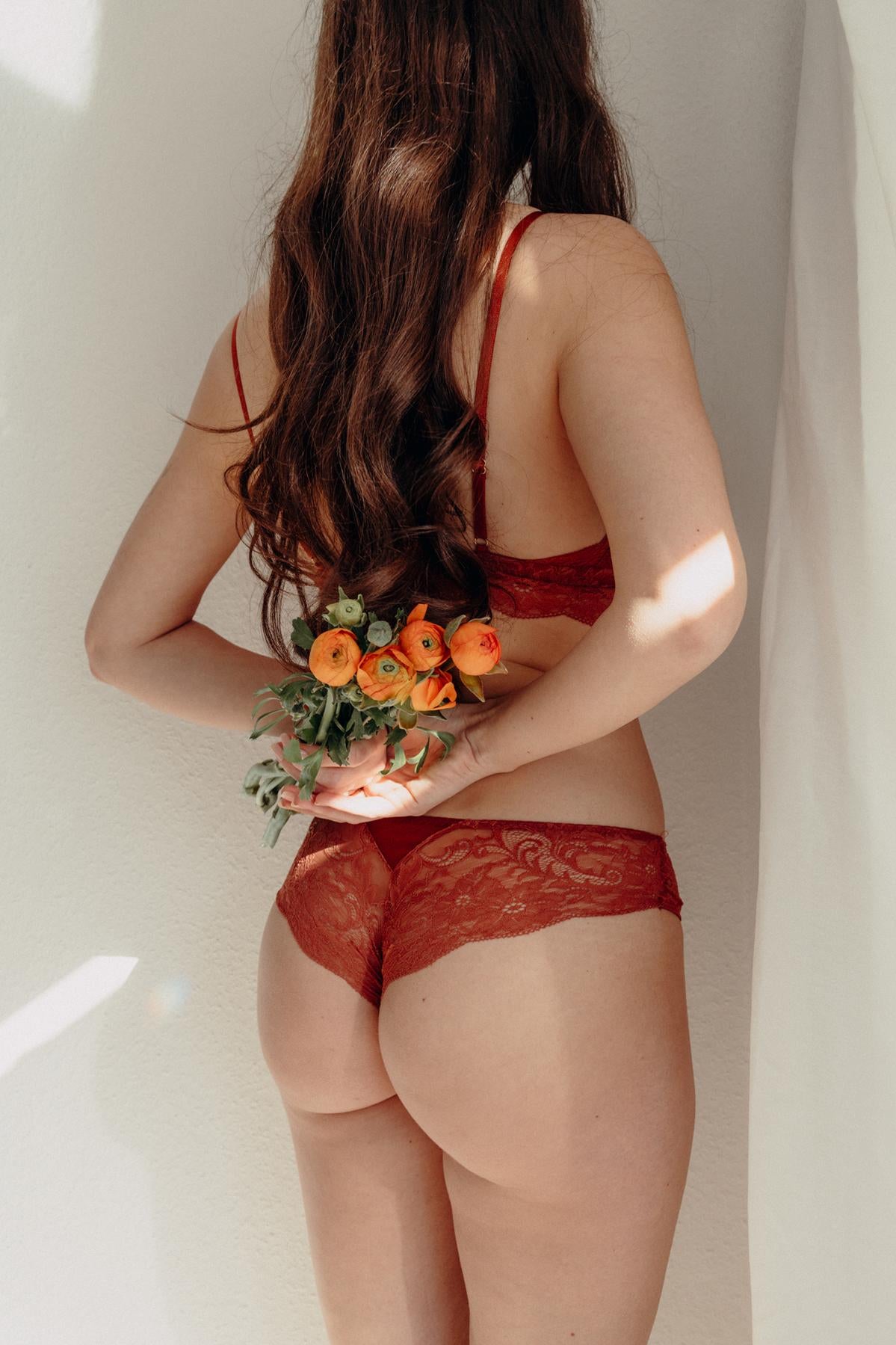 Spitzen Panties cinnamon rostrot von Coco Malou Slip mit Spitze edel recycelt