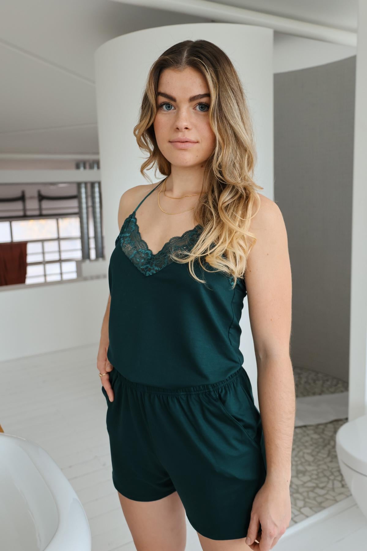 Pyjama Set grün edel hochwertig made in Portugal Izabella