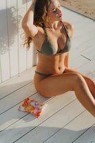 Kosmetikbeutel passender Bikini Blumenmuster orange rosa