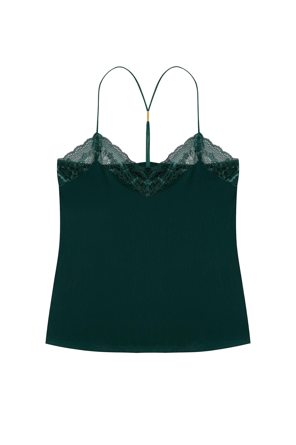 Camisole Spitzen-Top Hemdchen dunkelgrün aus Tencel von Coco Malou fair produziert